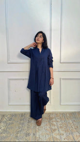 Navy Pleated Kurta Co-Ord Set