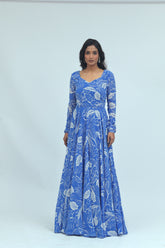 Aarohi Blue Printed Anarkali Gown