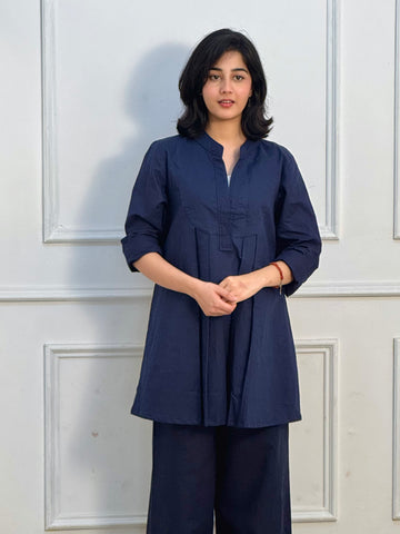 Navy Pleated Kurta Co-Ord Set