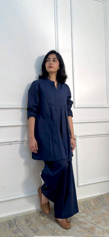 Navy Pleated Kurta Co-Ord Set