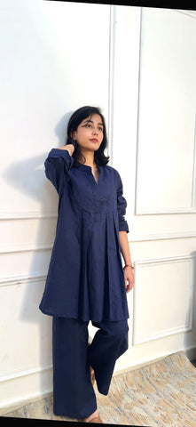 Navy Pleated Kurta Co-Ord Set