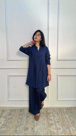 Navy Pleated Kurta Co-Ord Set