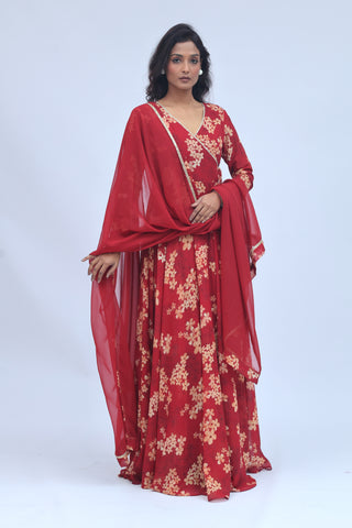 Ruhani Red Anarkali Set