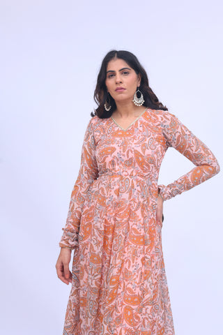 Peach Paisley Anarkali Set