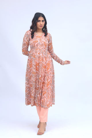 Peach Paisley Anarkali Set