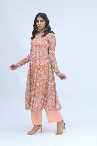 Peach Paisley Anarkali Set