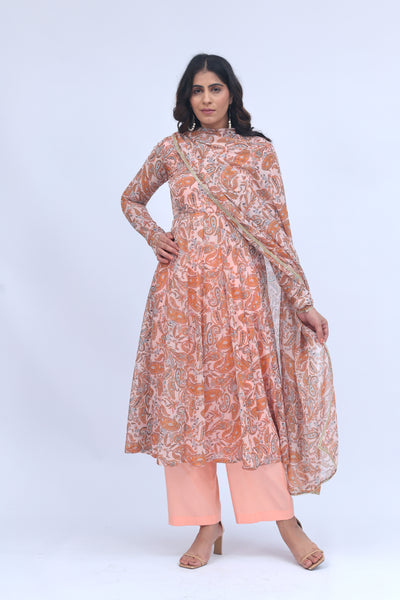 Peach Paisley Anarkali Set