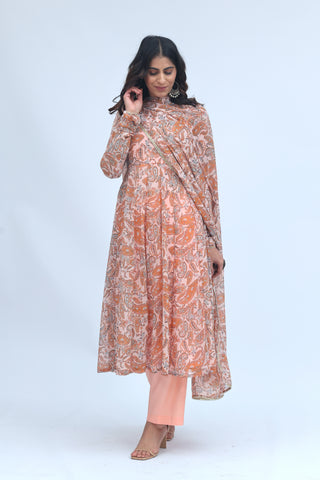 Peach Paisley Anarkali Set