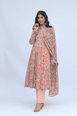 Peach Paisley Anarkali Set