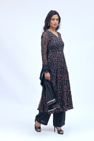 Black Floral Anarkali Set