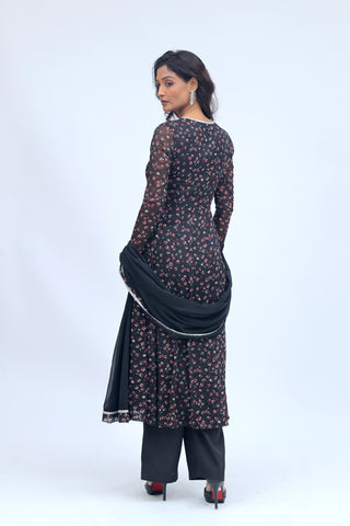 Black Floral Anarkali Set