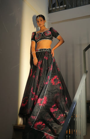 Nora Black Floral Lehenga Set