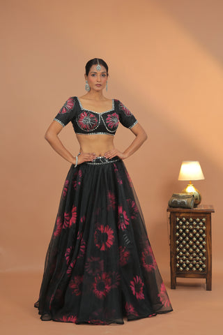 Nora Black Floral Lehenga Set