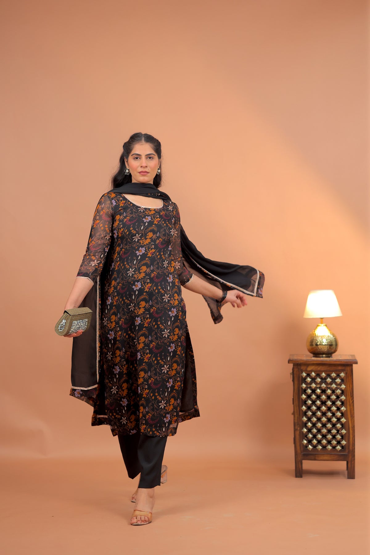 Ziya Black Floral Suit Set