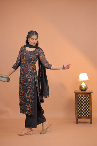 Ziya Black Floral Suit Set