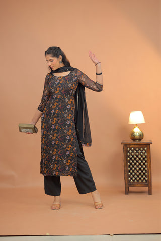 Ziya Black Floral Suit Set