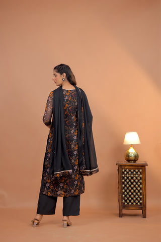 Ziya Black Floral Suit Set