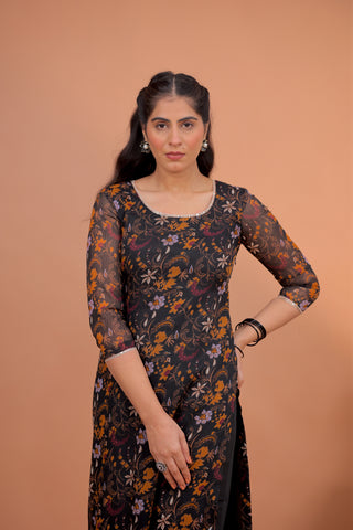 Ziya Black Floral Suit Set